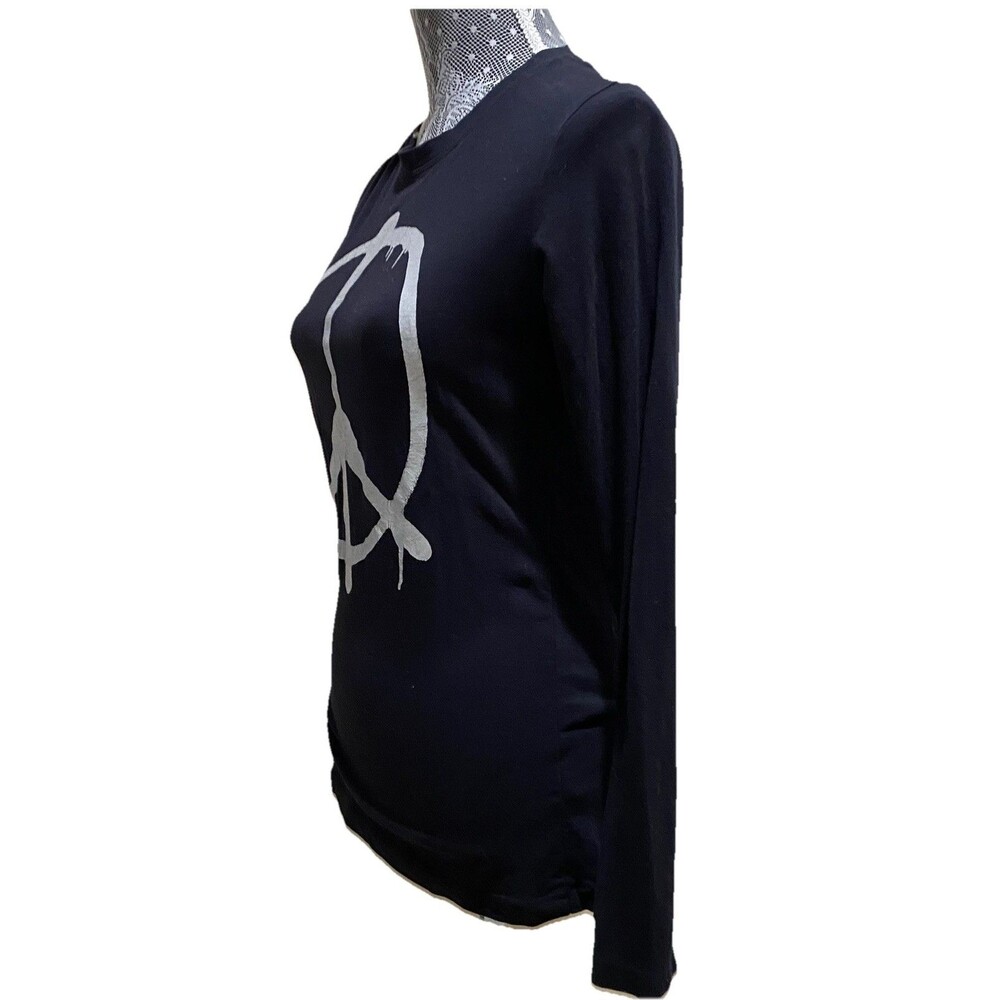 ISDA & CO Peace Sign Graphic Long Sleeve Black Metallic Foil Stretch Top XS - Picture 11 of 15